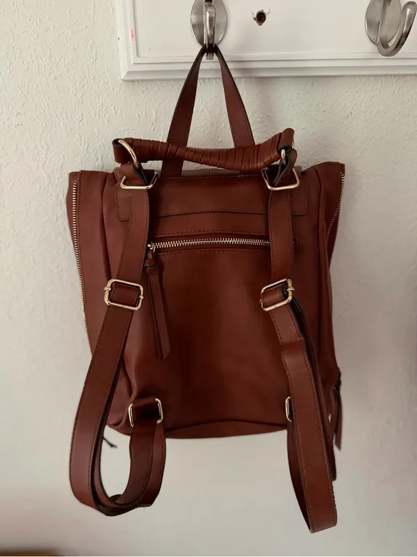 INC International Concepts Brown Faux-Leather Convertible Backpack Tote - Image 2