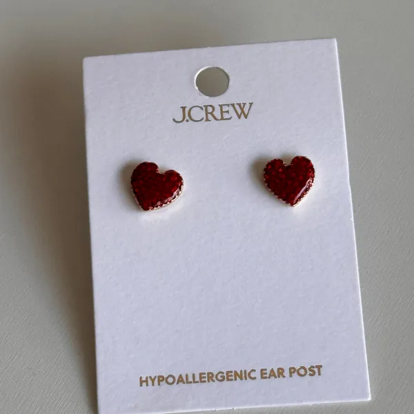 J.Crew Women's Red Mini Heart Fashion Statement Silvertone Earrings NWT - Image 5
