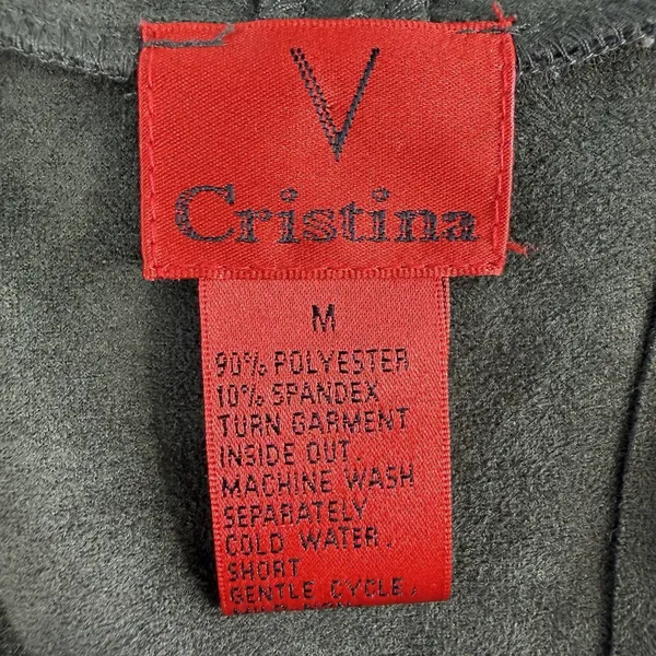V Christina M Medium Cardigan Jacket Faux Suede Moss Green Floral‎ Embroidered - Image 6