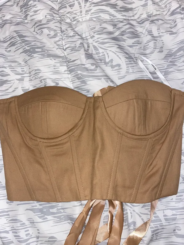 SheIn Tan Lace Up Corset Top - Image 2