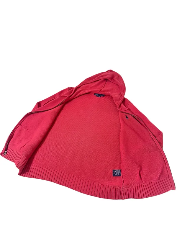 Polo Ralph Lauren Full-Zip Knit Sweater Hoodie Size XL Red Cotton - Image 4