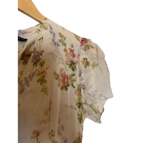 Polo Ralph Lauren Ivory Garden Floral Print Tie Neck Chiffon Maxi Dress Size XS - Image 11