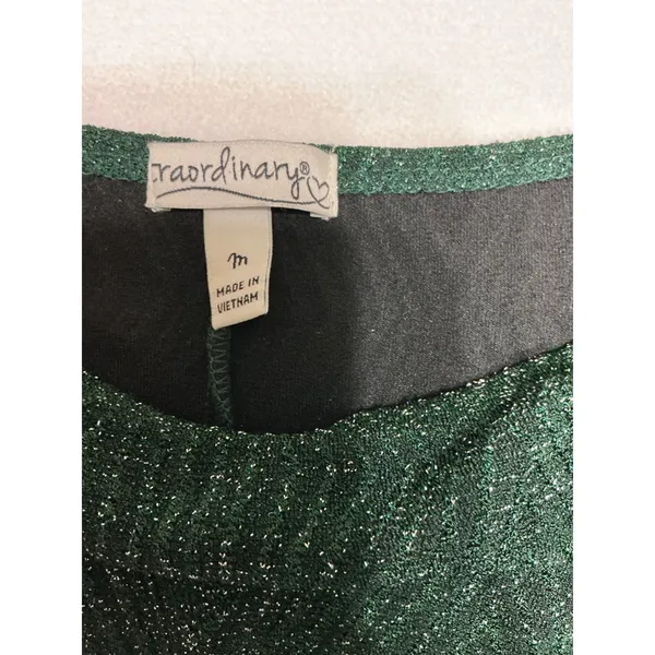 Xtraordinary Womens M Green Metallic Glitter Puff Sleeve Mini Dress Holiday - Image 4