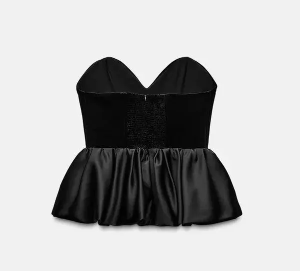 Zara top Black Strapless Peplum Corset ruffle voluminous party cocktail - Image 11