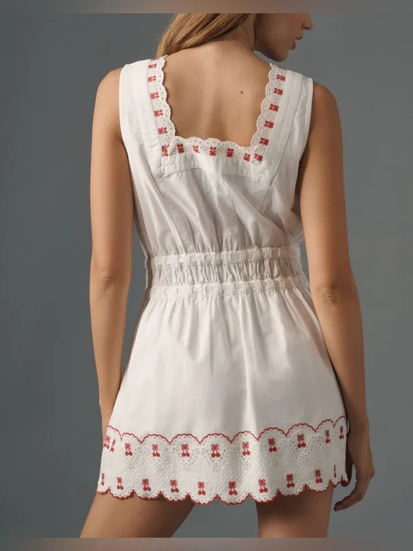 NWT Anthropologie Damson Madder Amaya Scalloped Mini Dress white red UK 12/ US 8 - Image 5