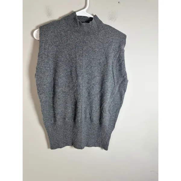 Banana Republic 100% Cashmere‎ Padded Shoulder Mock Neck Sweater Vest Gray M - Image 2