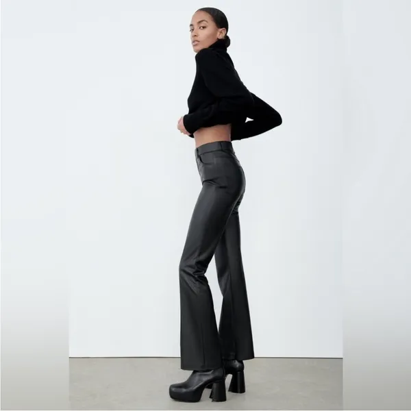 Zara High Waist Faux Leather Flared Pants - Image 2