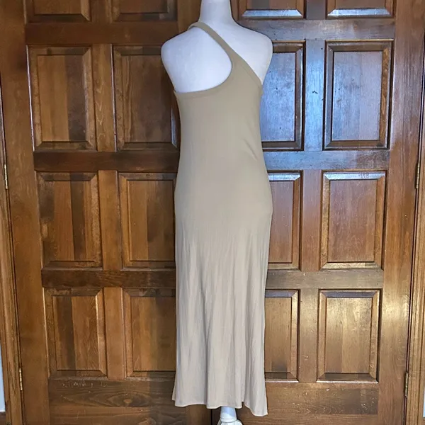 Aerie‎ One Shoulder Ribbed Midi Dress Size Medium Cream Tan - Image 3