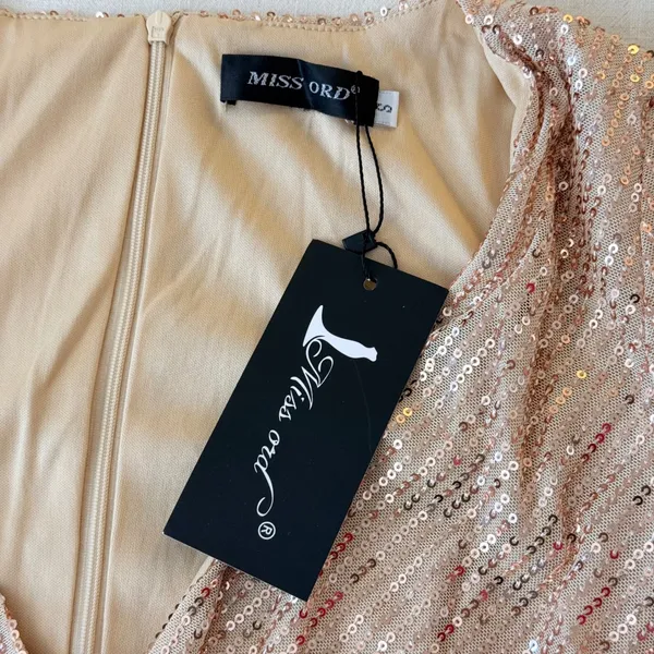 NWT Miss Ord Rose Gold Sequin Mini Dress S Glam Party Cocktail Y2K - Image 7