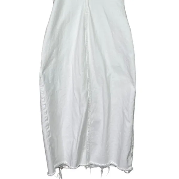 Zara Bodycon Overall Sleeveless Denim Midi Dress Raw Hem Button Down S White - Image 7