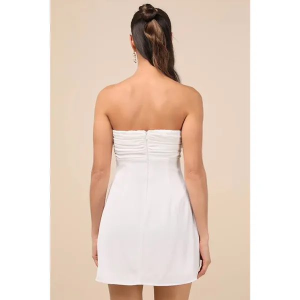 NWOT Lulus Gillian White Pleated Strapless Mini Dress Party Cocktail Classy XS - Image 3