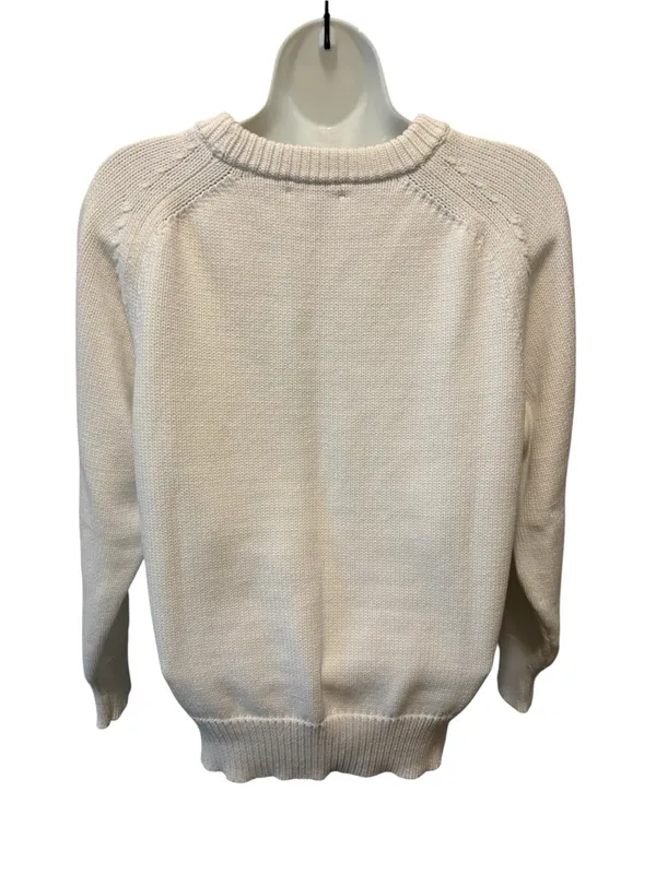 J Crew Relaxed White Cotton Blend Sweater Sz M Crew Neck Knit Summer Preppy - Image 3