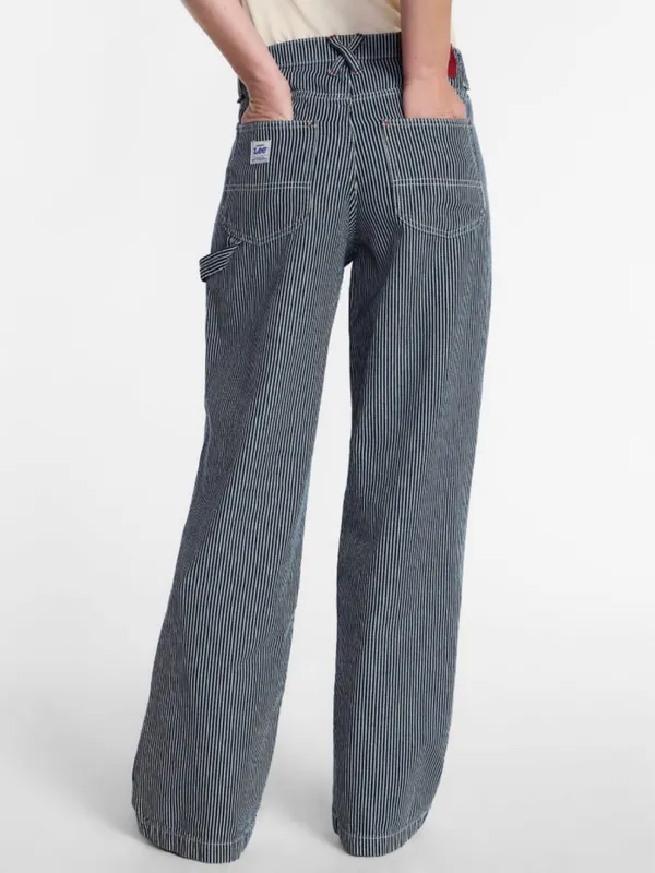 Lee Women’s Wide Leg Jeans - Navy and White Stripe - Image 3