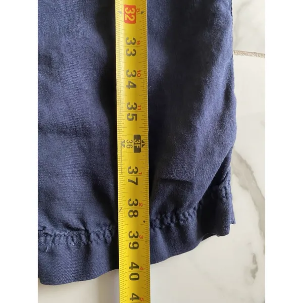Athleta Linen Reverie Pants Sz 2 Navy Blue Drawstring Elastic Waist Wide Leg - Image 3