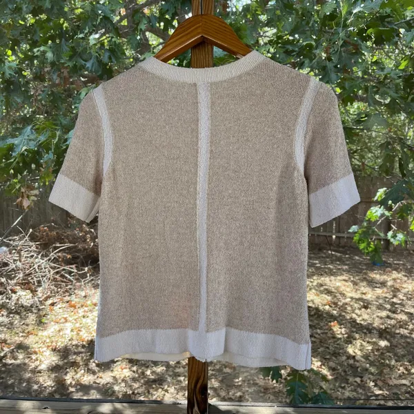 Ecru Women's Beige And White Knit Short Sleeve Cardigan Size S - Image 2