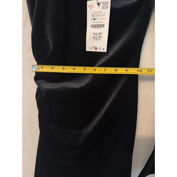 Zara Black One Shoulder Ruched Satin Mini Dress with Tie Detail NWT Size‎ S - Image 6