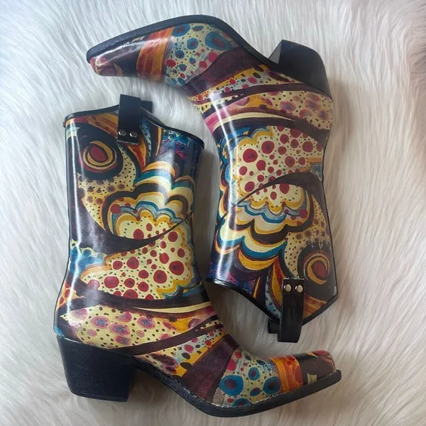 Nomad Yippy - Turquoise Monet Rubber Cowboy Boots Size 9 - Image 9