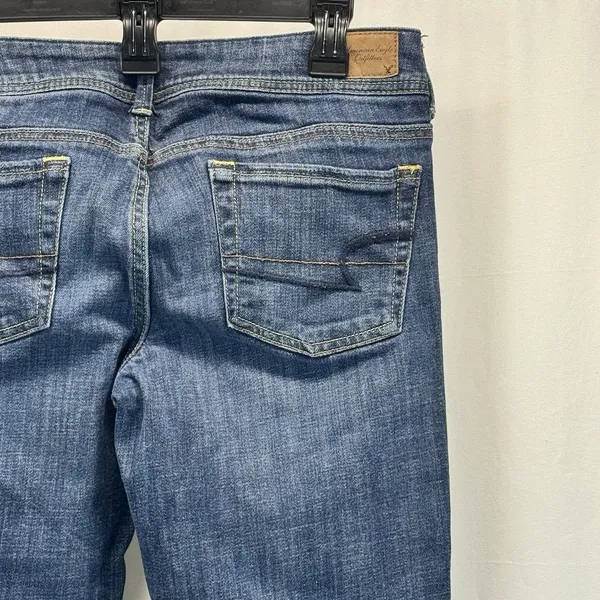 American Eagle Original Boot Jeans Women's  8 Short Bootcut Dark Wash Fade Boho - Image 5