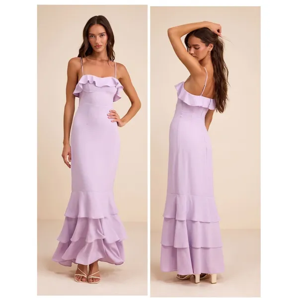 Lulus Lively Evenings Lavender Sleeveless Tiered Maxi Dress Size Large Formal - Image 2
