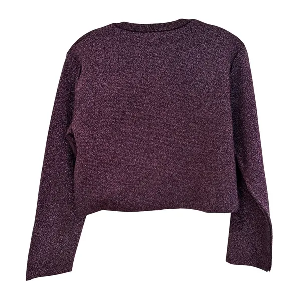 Zara Metallic Knit Cardigan Women's Medium Purple‎ Party Cropped Holiday Glam - Image 7