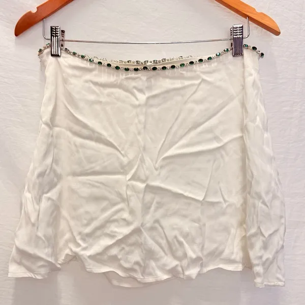Meshki White Satin Embellish Lined Skirt Medium‎ Coquette Old Money Europe - Image 2