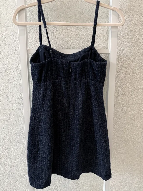 Abercrombie & Fitch Navy Tweed Mini Dress XS Tall Adjustable Straps - Image 5