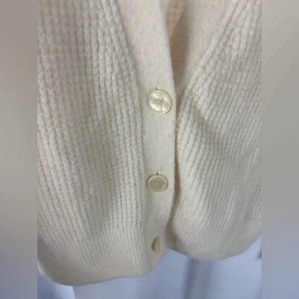 Banana Republic Cream Ivory‎ Aire Wool Blend Cardigan Waffle Knit Small GUC - Image 3
