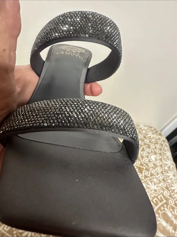 Vince Camuto Black Rhinestone Double-Strap Slide Heels - Image 7