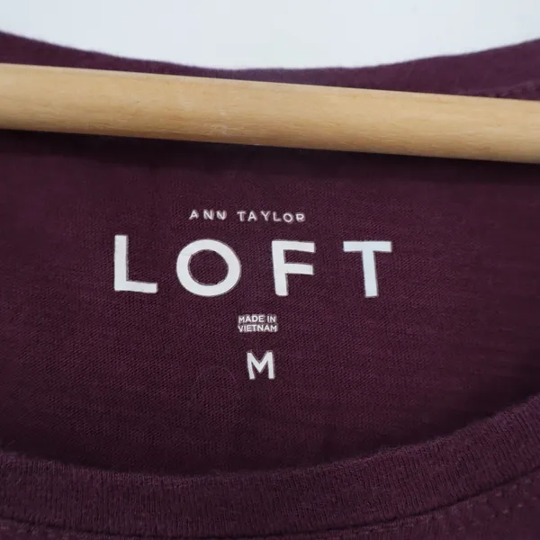 Ann Taylor Loft T-Shirt Womens M Maroon Cotton Long Sleeve Crew Neck Pullover - Image 3