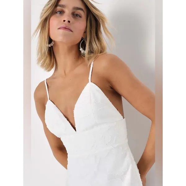 Lulus Mindful Muse White Floral Burnout Skater Mini Dress Size XL Bridal Beach - Image 3