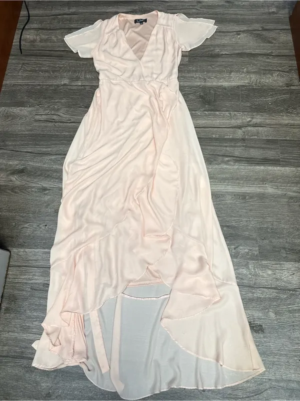 Lulus Blush Pink Ruffle Wrap Maxi Dress XS Flutter Sleeve Wedding Guest - Image 2