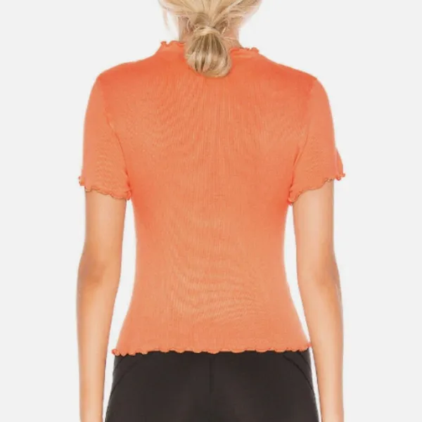 FP Movement Madeline Funnel Baby Tee XS Peach Ribbed Lettuce Hem Top - Image 4