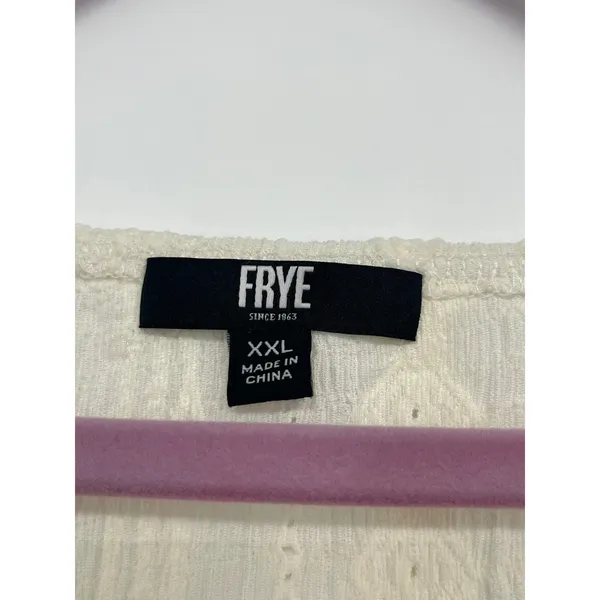 VTG Frye Pointelle Knit Blouse Women XXL Ivory Peasant Ruffle Cuff Split Neck - Image 6