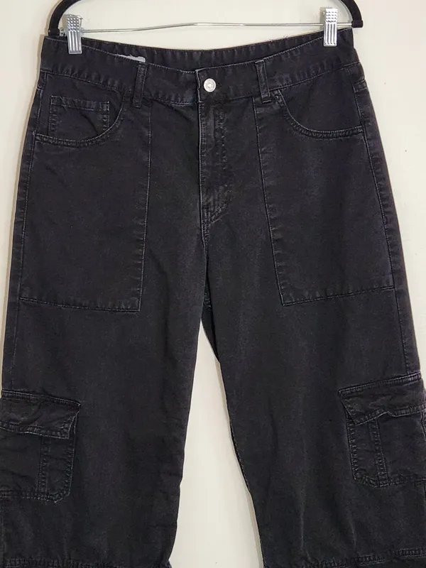Zara Black Wide Leg Cargo Pants Size 10 - Image 2