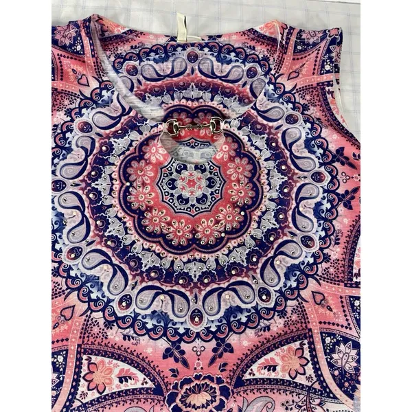 EST. 1946 Women’s Paisley Mandala Tank Top - Size Large - Pink & Blue - Image 4