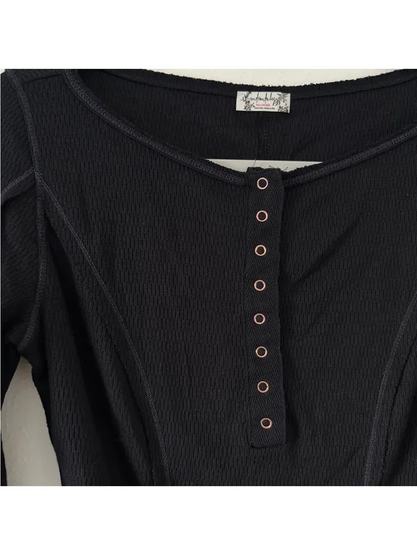 NWT Free People Intimately Sloane Long Sleeve Henley Black bodysuit size xs - Image 10
