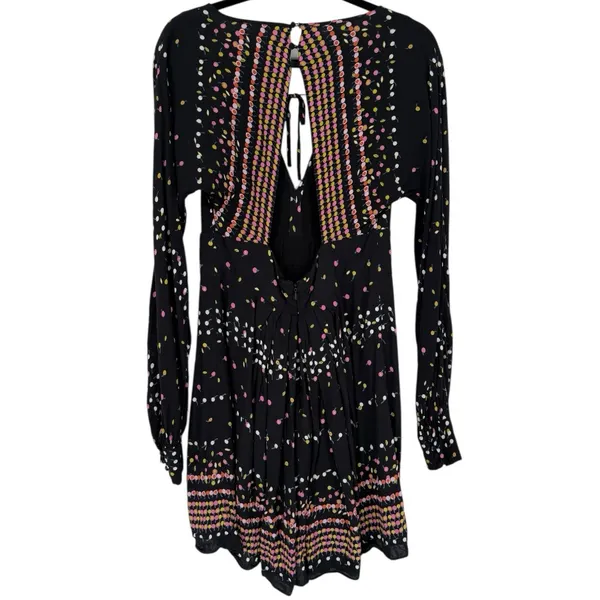 Free People Coryn Boho Long Sleeve Printed Mini‎ Dress Black Size 6 Festival - Image 5