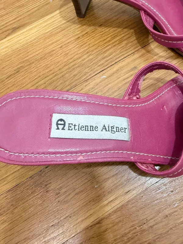 Etienne Aigner Y2K Coquette Barbiecore Bright Pink Leather Slide Open Square Toe Sz 7 US - Image 2