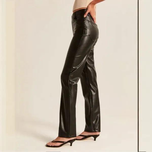 Abercrombie & Fitch 90s Straight Ultra High Rise Leather Pants Curve Love - Image 12