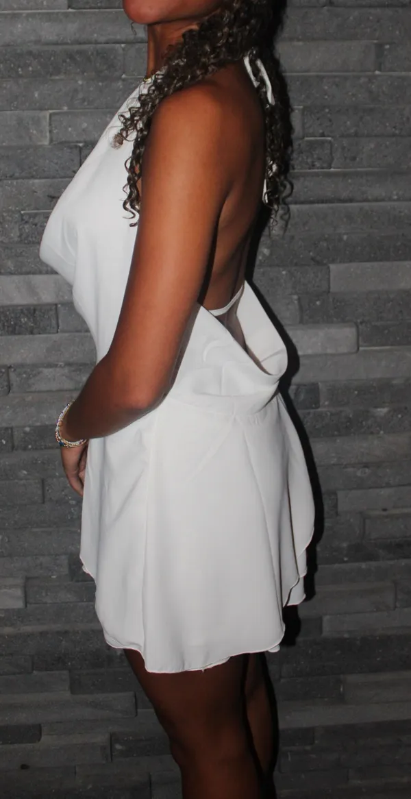 white open back cowl neck mini dress - Image 4