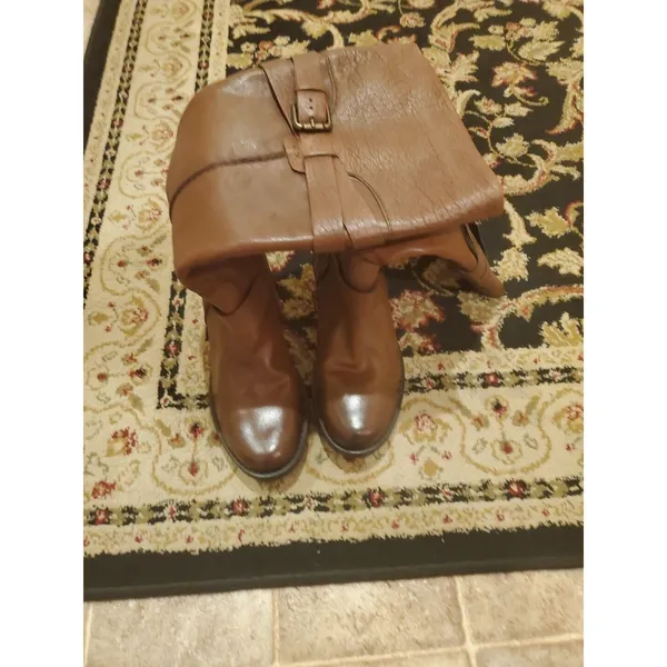 CLARKS Riding Boots Knee High Brown Leather Chunk Heels Buckle Details Size 6.5M - Image 6