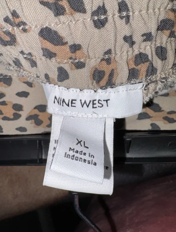 Nine West Leopard Print A-Line Midi Skirt XL Rayon Elastic Waist Brown Beige - Image 5