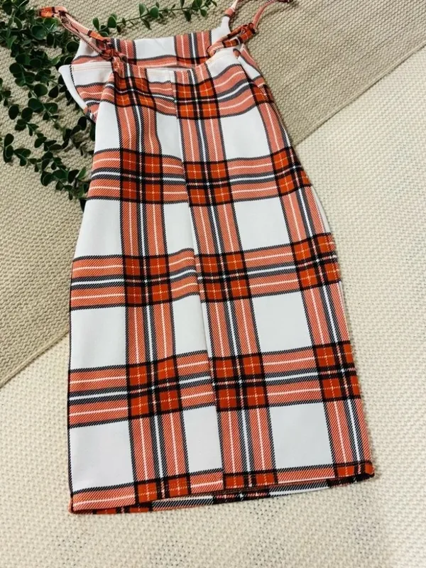 Almost Famous Orange & White Plaid Bodycon Slip Mini Dress - Size Small - Image 2