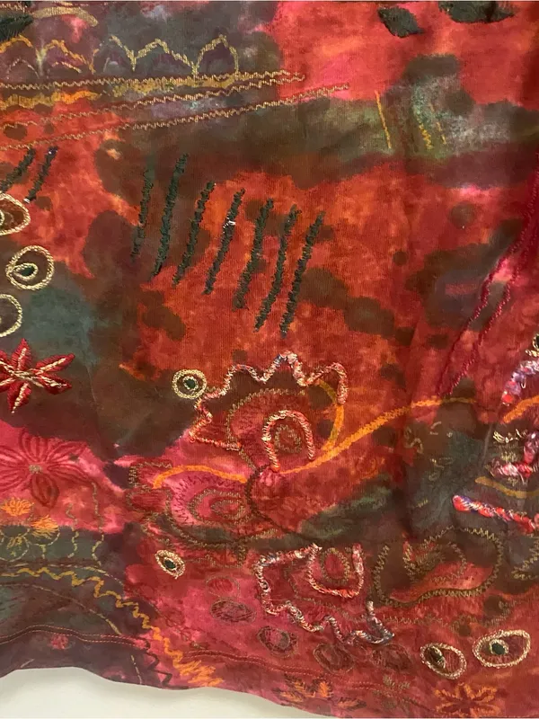 Chico’s Chicos Womens Size 1 L 42” Top Blouse Shirt Red Marble Embroidered Boho - Image 9