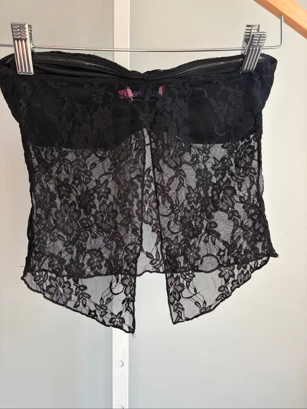 Edikted Black Lace Strapless Bandeau Top Pink Logo Size S - Image 3