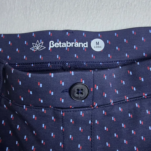 Betabrand Dress Pant Yoga Pants Navy‎ Blue Dash Print Straight Leg Size M Long - Image 5