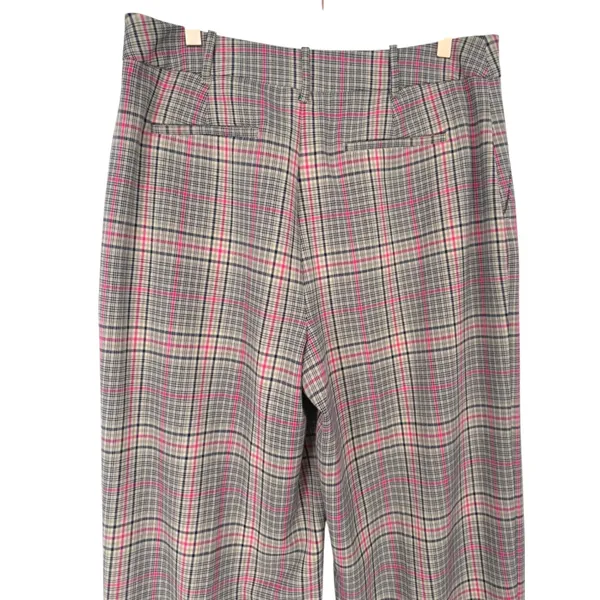 ON-34TH Womens Plaid High Rise Wide Leg Trouser Pants Tan Navy Pink Size 12 - Image 6