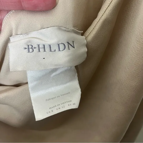 BHLDN Anthropologie Dylan One-Shoulder Satin Side Slit Gown Champagne Womens 8‎ - Image 8