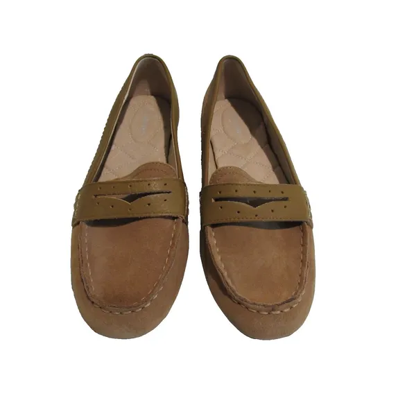 Lands’ End Tan Suede Penny Loafers Women’s 8.5 Classic Slip‑On Pre‑Owned - Image 2