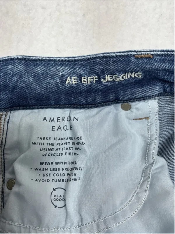 Womans Excellent American Eagle BFF Jegging Stretch Blue Jeans Large Waist 33 In - Image 7